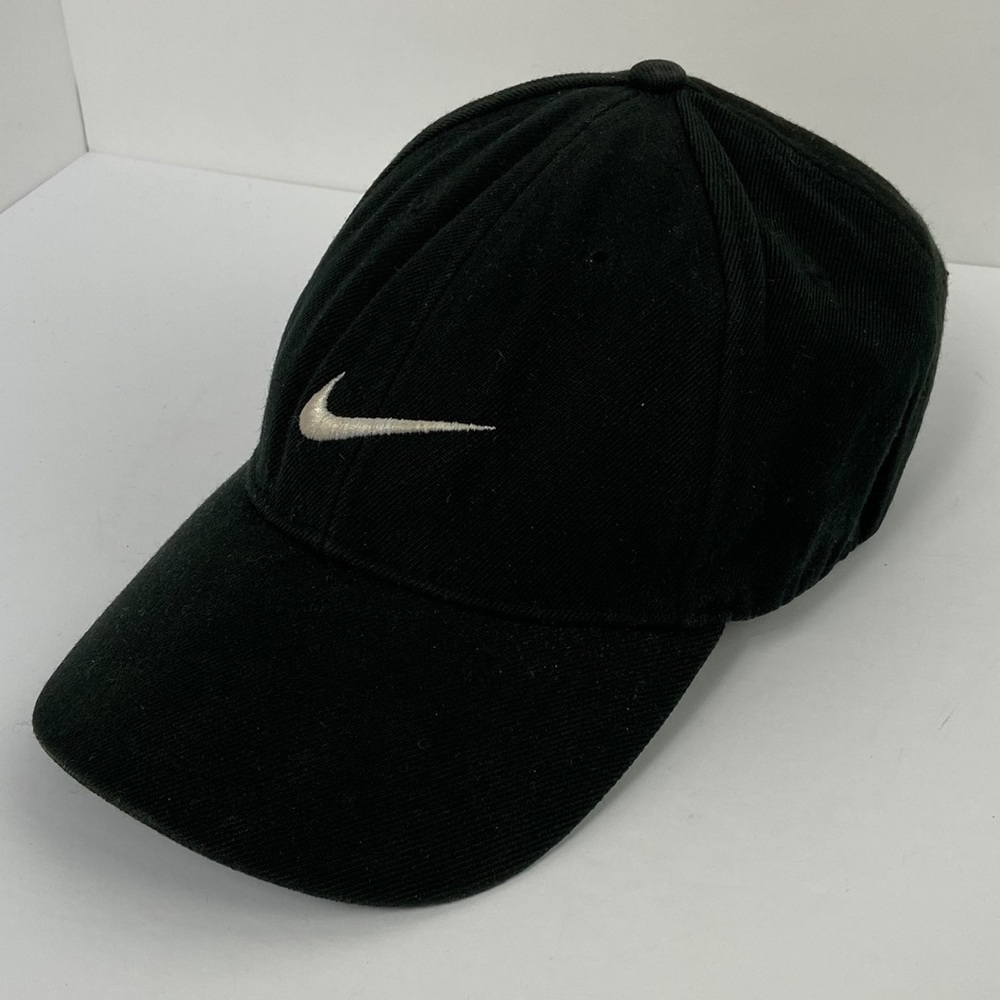 Nike Black Baseball Cap White Swoosh Hat Snapback - Picture 7 of 10